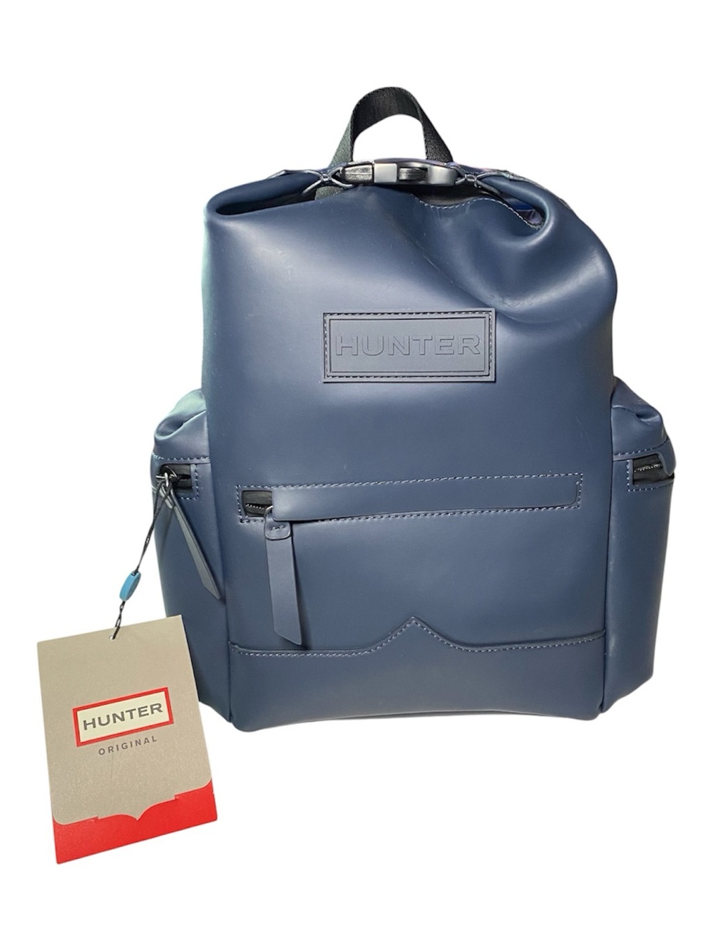 New Hunter Original Backpack Navy Blue Medium Rubberized Coated Leather Travel